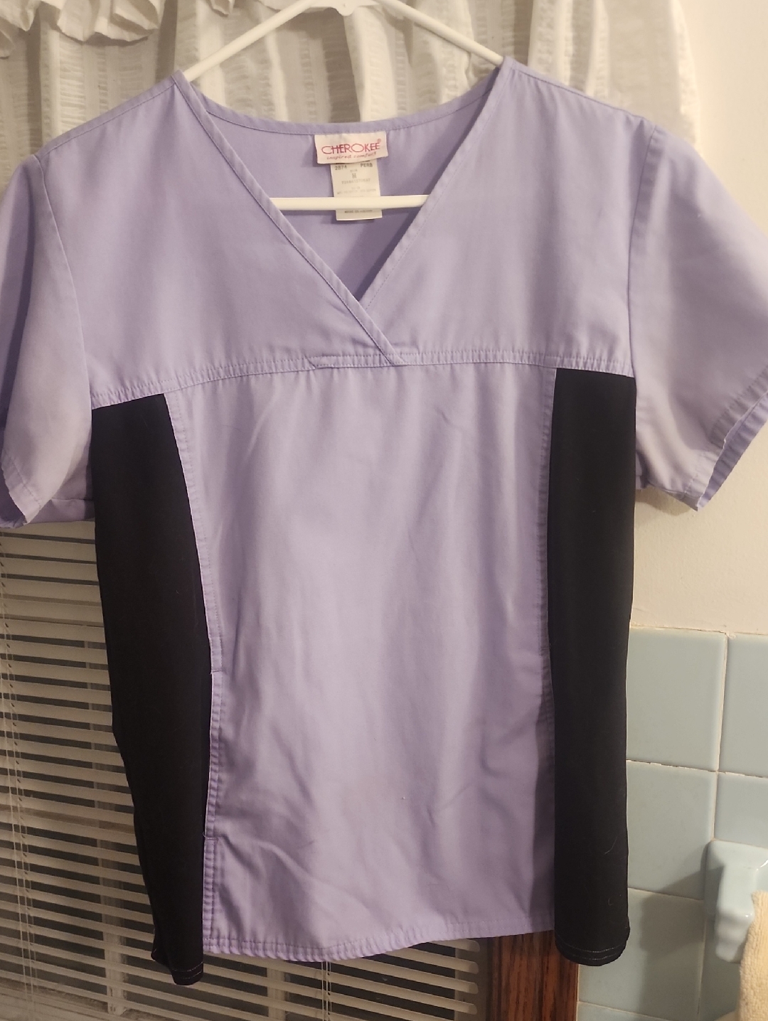 Cherokee Lavender With Black Side Panels V-Neck Scrub Top